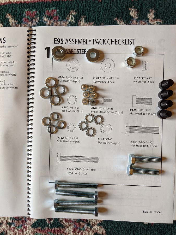 E95 Step 1 01 Hardware for Incline Rail and Console Mast (keep in this order).jpg