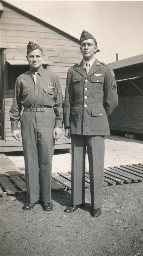 1943-02-03 1 T3 Jack & SSgt Marshall Miller, 'My pal & chum here at the field and lives in Austin TX,' MacDill Field, Tampa FL.jpg