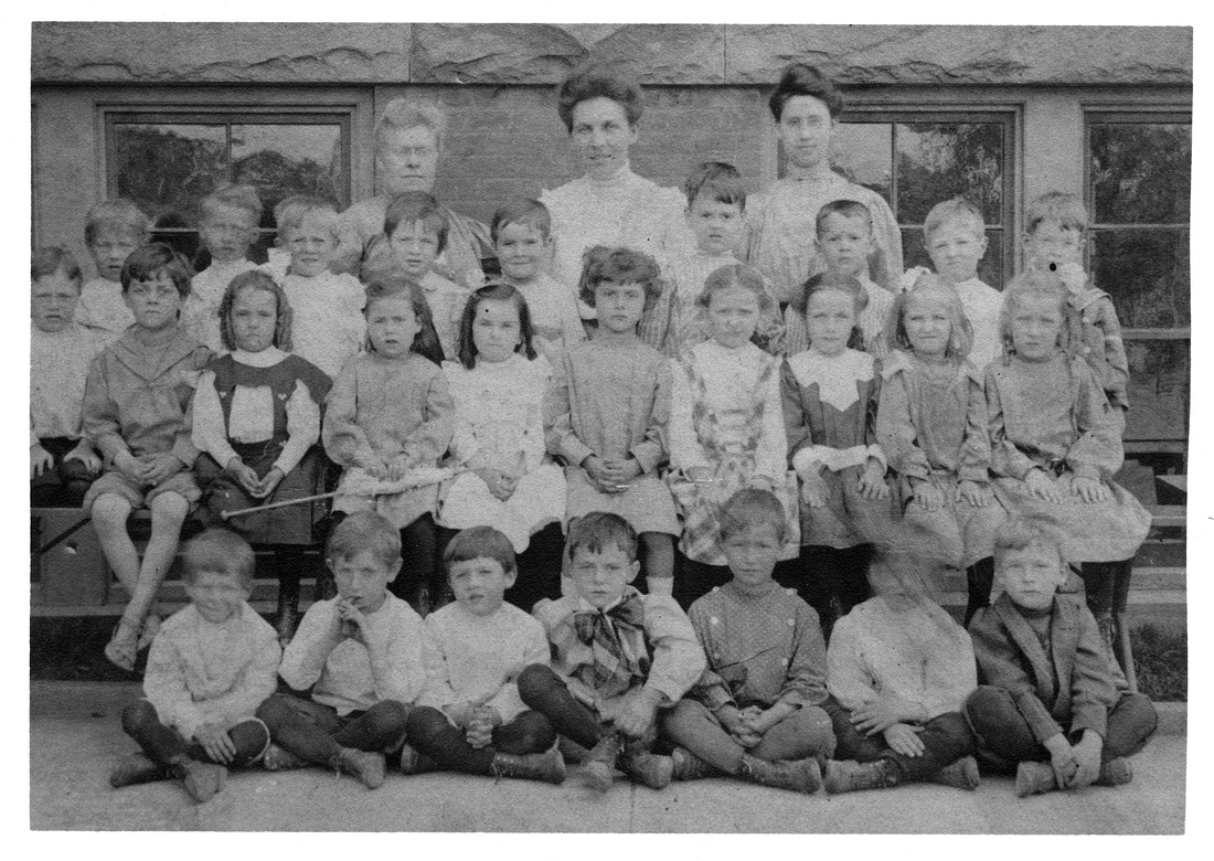 1908~ Uncle Ed Allen (front, 2nd fr left); behind Ed is his sister Mabel (white blouse, dark jumper).jpg