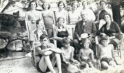 1931 (r) Mary, Jean, Marjorie, Ethel, Edith, Ruth; (m) Katie, Aunt Kate, Uncle Raymond, Liz; (f) Charlie, George, Esther & Gladden Jr; Bantam Lake.jpg