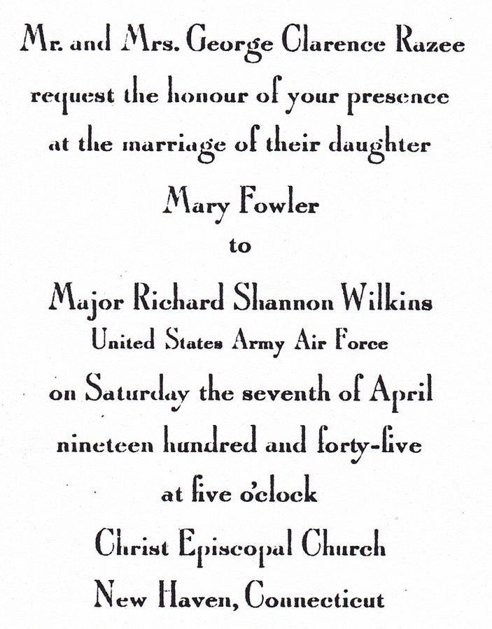 1945-04-07 00 Mary Fowler Razee & Richard Shannon Wilkins.jpg