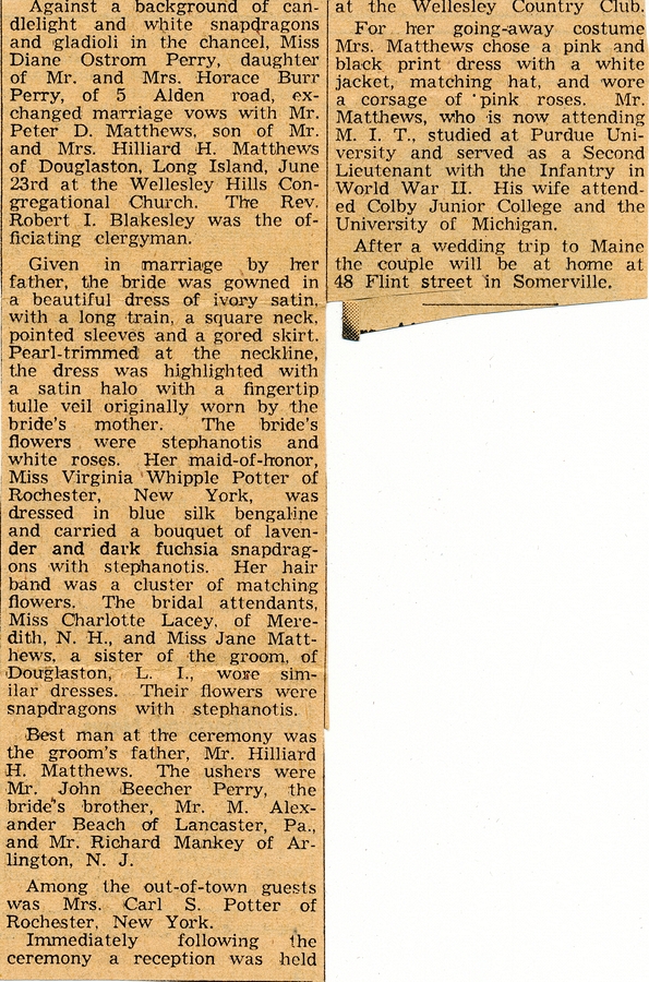 1947-06-23 9 Diane Perry Married to Peter D Matthews (Wellesley Townsman Thu June 26).jpg