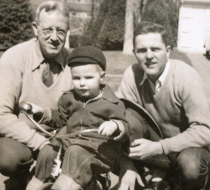 1951-03 2 Ped, Pete Jr on trike & Pete; Wellesley MA.jpg