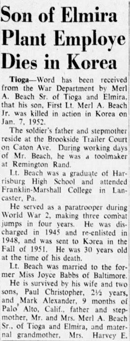 1952-01-07 3 Lt Merl A Beach Jr killed in Korea.jpg