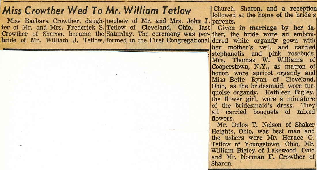 1953-08-15 1 Barbara 'Crow' Crowther wed to William J Tetlow, Sharon MA.jpg