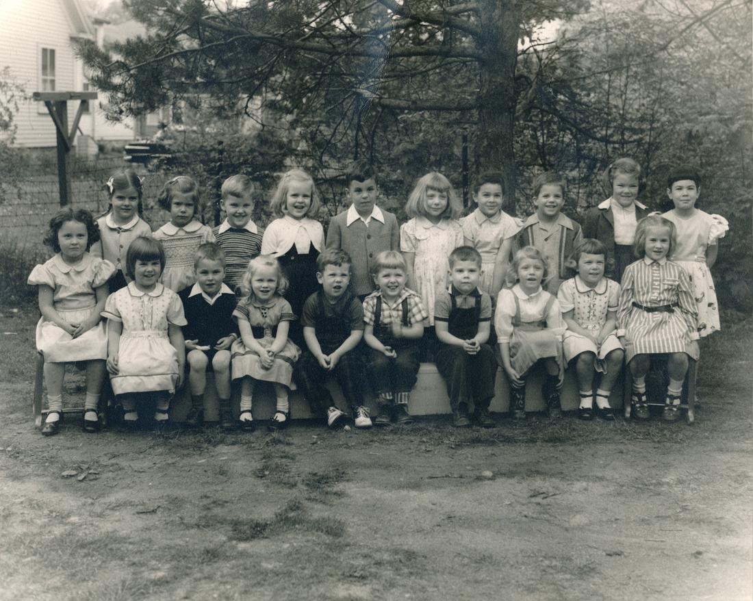 1954-05 1 Dan (front, third from left) - first year at nursery school.jpg