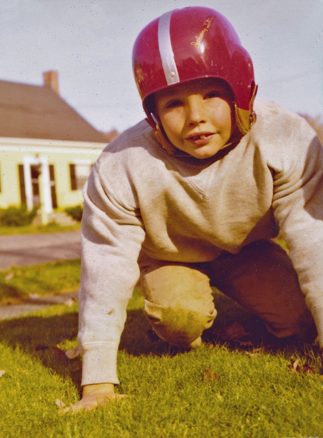 1956-10~ 3 Pete Jr - New helmet & shoulder pads.jpg