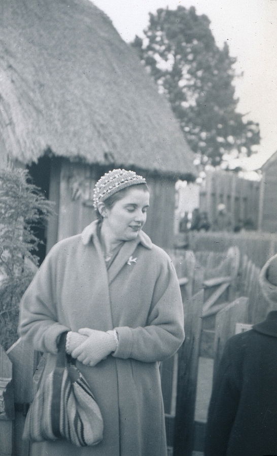 1957-11-27 6 Aunt Til; day before Thanksgiving, Plimouth Plantation, MA.jpg