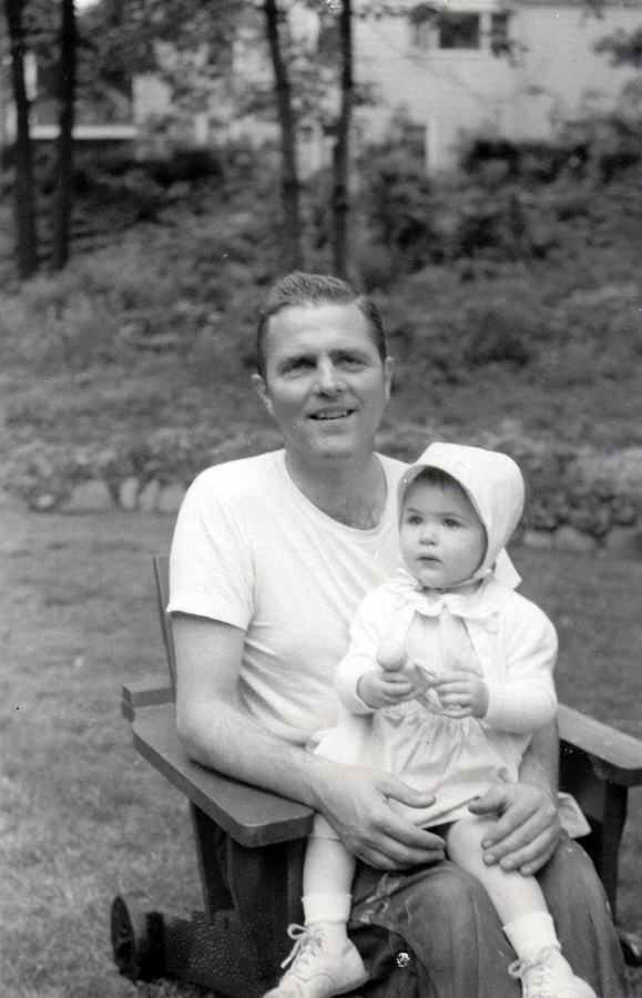 1958-05~ 9 Pete Sr & Andrea; backyard in Needham.jpg