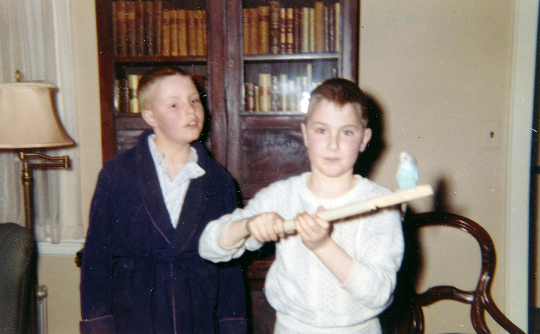 1959-01~ 4  Pete Jr (11), Dan (9) & Dan's parakeet Pepi.jpg