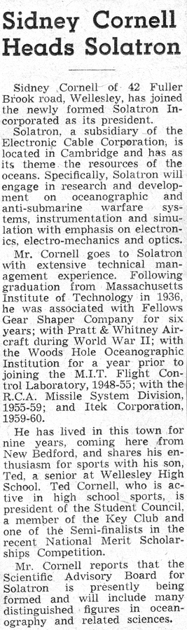 1961-02~ Sid Cornell, friend of Pete Sr, to head Solatron.jpg