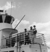 1961-08-10~ 13 Pete Jr, Pete & Andrea; return trip on a sunny day, Islesboro Ferry.jpg