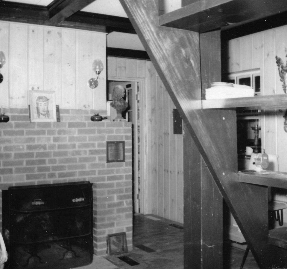 1961-08-11~ 14 Playroom fireplace (behind DR) & stairs up to rooms above this end, Islesboro ME.jpg