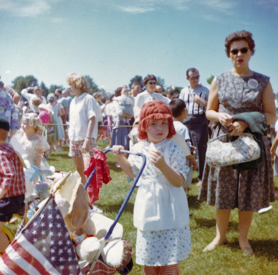 1962-07-04 2 Andrea & Edie Hunter, Vehicle and Doll Carriage Parade, hot sun on Memorial Field, Needham.jpg