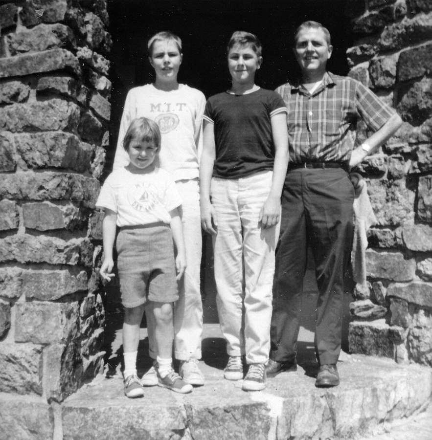 1963-08 19 Andrea, Pete Jr, Dan & Pete; having climbed Mt Battie, Camden ME.jpg
