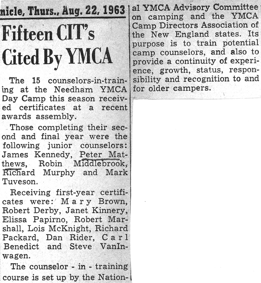 1963-08-22 Pete Jr completes second CIT year at Needham YMCA Day Camp, Hale Reservation, Dover MA.jpg
