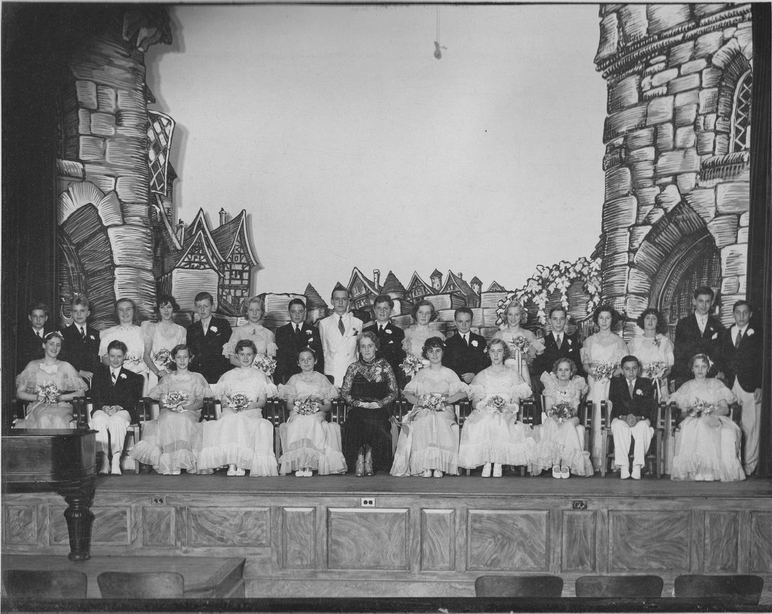 1938~Pete (center rear, in black) poss at Bayside High.jpg
