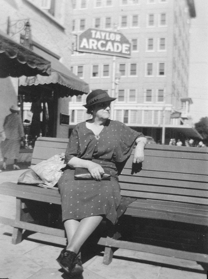 1937-02 Liz Perry, our green bench, St Augustine FL.jpg