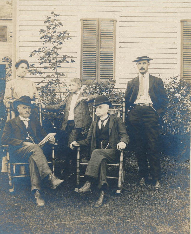 1904~Elizabeth Perry, Horace Burt Perry, Horace Burr Jay Perry, Mr Keyes, John Beecher Perry; Oxford CT.jpg
