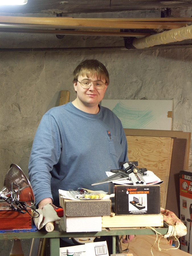 2004-03-13 Part of Alex's woodshop in our basement, Rozzie.jpg