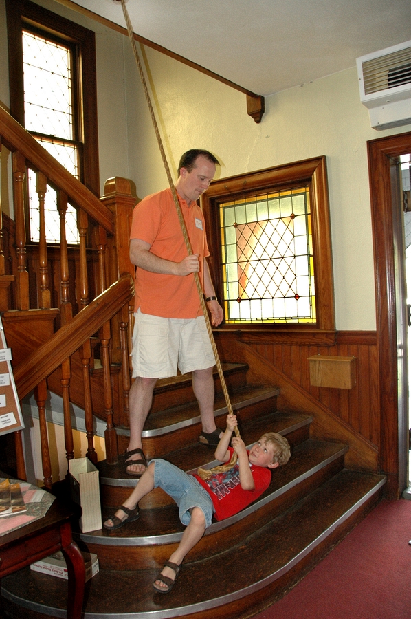 2007-06-17 Matt Boulton and boy trying his hand at the bell pull, Hope Church.jpg
