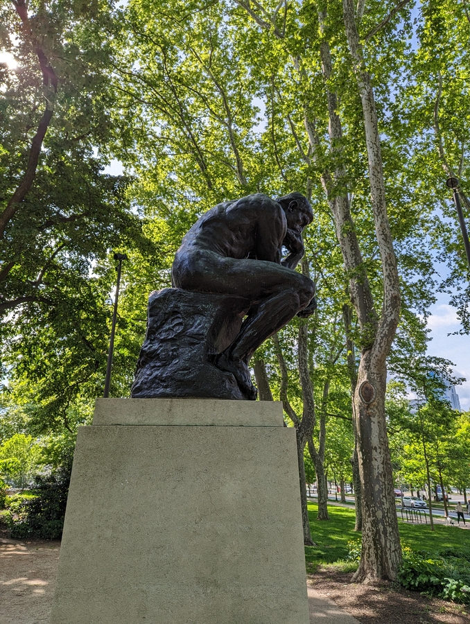 2023-05-08 001 The Thinker (clay 1880-81, enlarged 1902-04, bronze 1919); Rodin Museum, Philadelphia.jpg