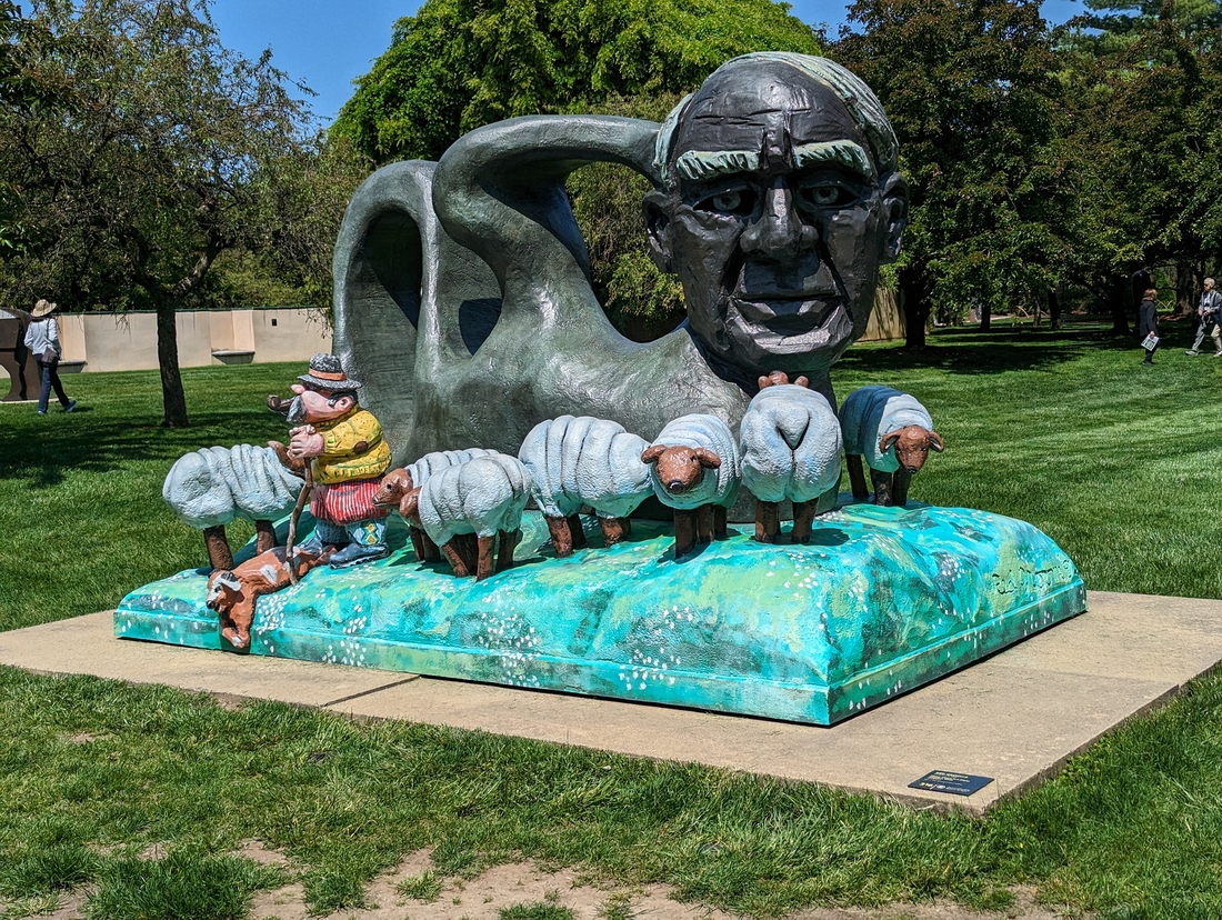 2023-05-10 145 Henry Moore in a Sheep Meadow (2002), Red Grooms; Grounds for Sculpture, Hamilton NJ.jpg