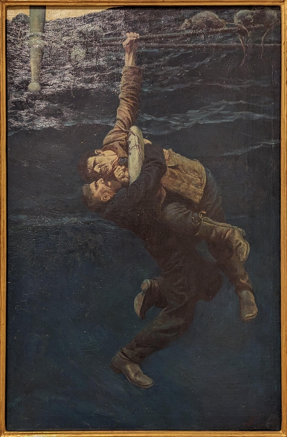 2023-05-11 i417 He lost his hold and fell, taking me with him (oil on canvas, 1909), Howard Pyle; Delaware Museum of Art.jpg