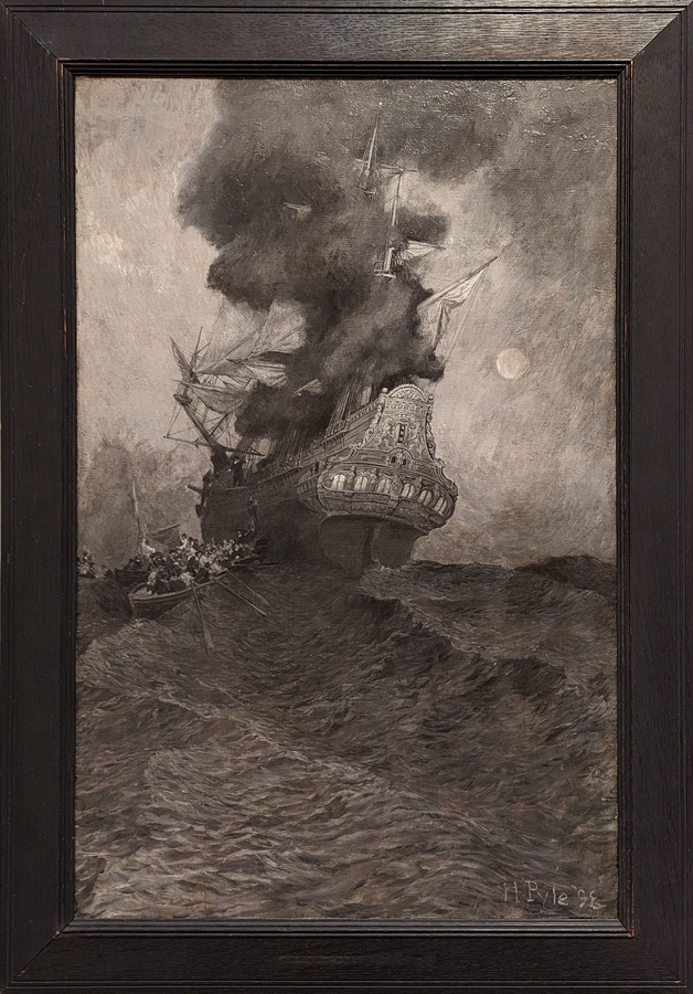 2023-05-11 i470 The Burning Ship (black-and-white oil on canvas, 1898), Howard Pyle; Delaware Museum of Art.jpg