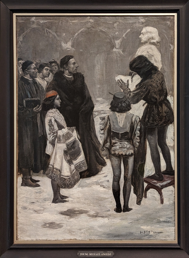 2023-05-11 i581 Michelangelo Making the Snow Image for Piero de Medici (oil, 1900), Herman Methfessel;  (Delaware Museum of Art.jpg