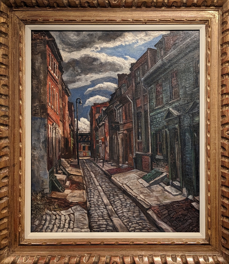 2023-05-11 r329 Elfreth's Alley (oil on canvas, 1948), Edward Loper Sr; Delaware Museum of Art.jpg