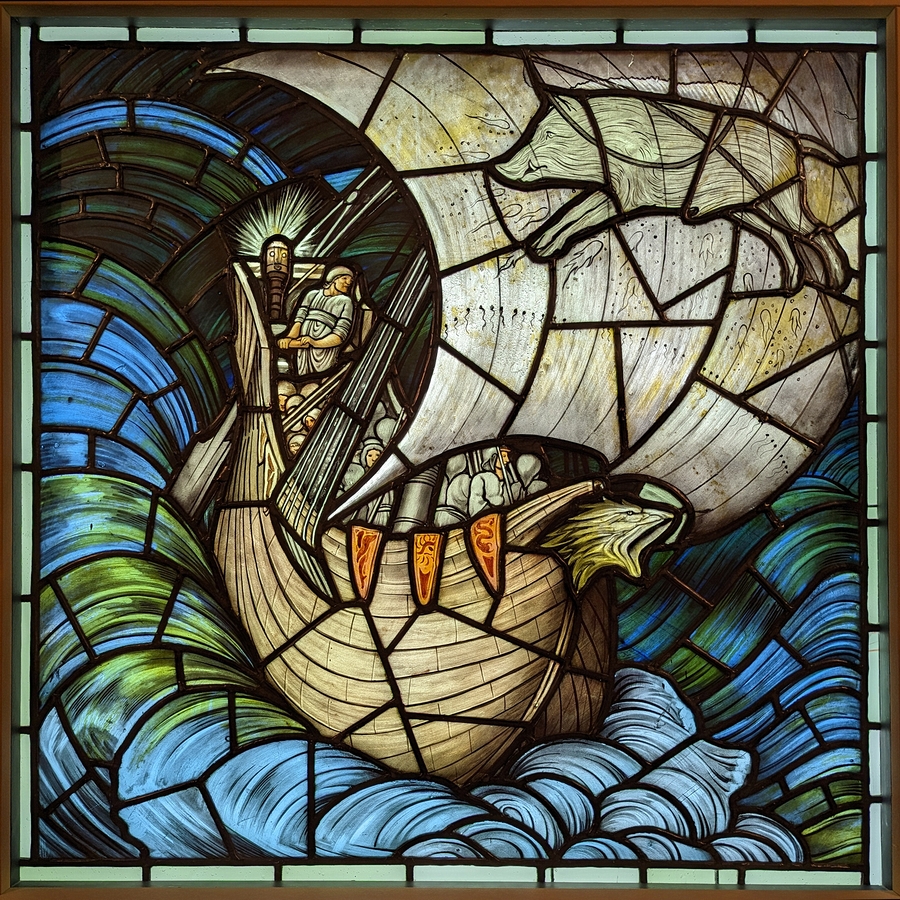 2023-05-11 s369 Viking Ship (stained glass, 1883-84), Edward Burnes-Jones; Delaware Museum of Art.jpg